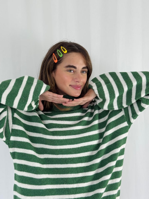 Retrobird Green Turtleneck Striped Sweater