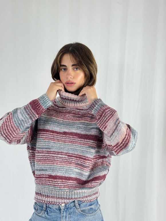 Retrobird Burgundy Gray Turtleneck Knit Sweater
