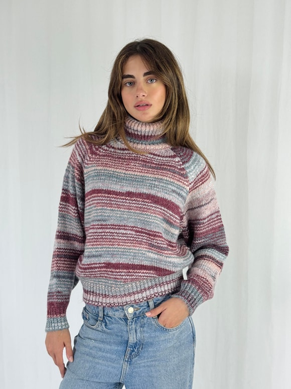 Retrobird Burgundy Gray Turtleneck Knit Sweater