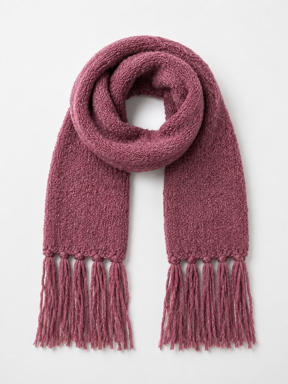 Retrobird Large Size Soft Bouclé Rose Pink Knitted Scarf