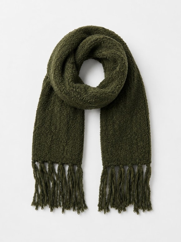 Retrobird Large Size Soft Bouclé Forest Green Knitted Scarf