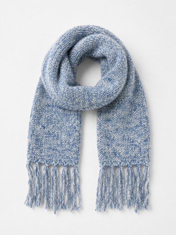 Retrobird Large Soft Blue and White Knitted Scarf