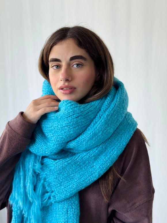 Retrobird Deniz Mavisi Büyük Boy Soft Örgü Atkı