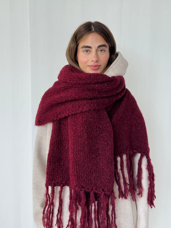 Retrobird Bordo Büyük Boy Soft Örgü Atkı
