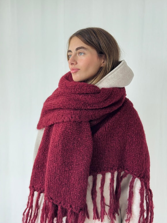 Retrobird Bordo Büyük Boy Soft Örgü Atkı