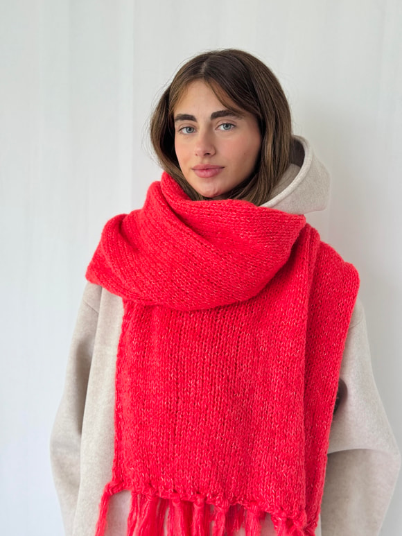 Retrobird Nar Çiçeği Rengi Büyük Boy Soft Örgü Atkı