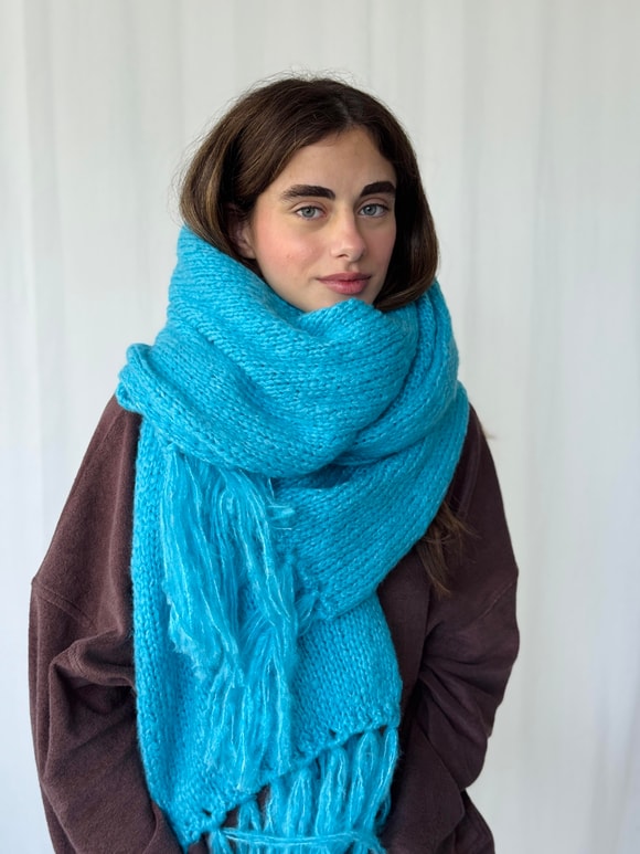 Retrobird Deniz Mavisi Büyük Boy Soft Örgü Atkı