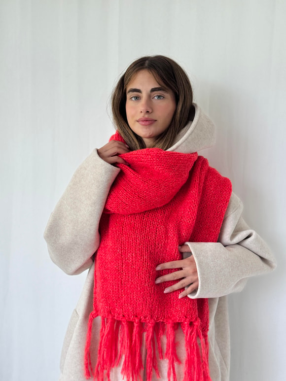 Retrobird Nar Çiçeği Rengi Büyük Boy Soft Örgü Atkı