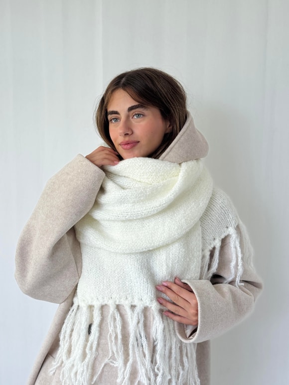 Retrobird Ekru Büyük Boy Soft Örgü Atkı