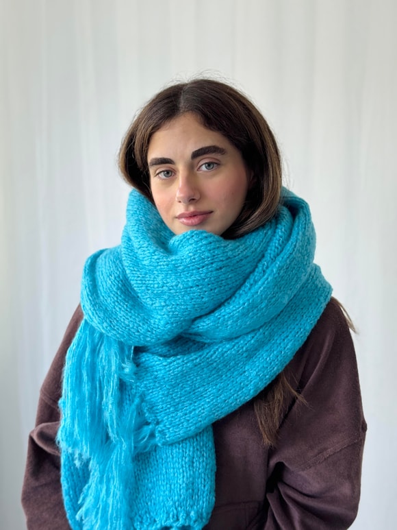 Retrobird Deniz Mavisi Büyük Boy Soft Örgü Atkı