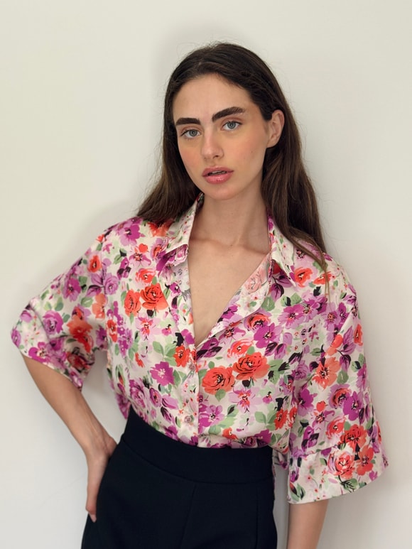 Retrobird Çok Renkli Retro Model Bol Kısa Kol Kadın Gömlek