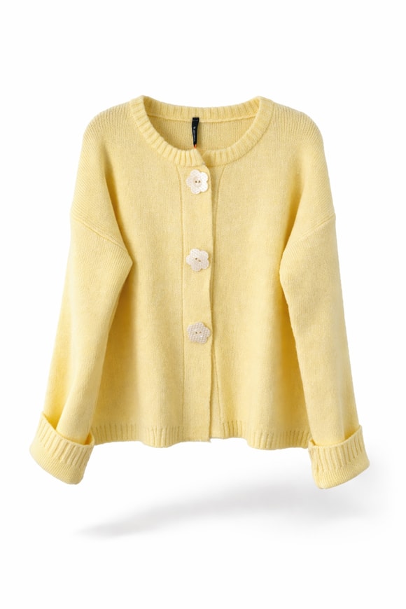 Retrobird Daisy Bloom Sarı Çiçek Düğmeli Hırka