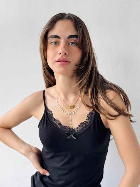Retrobird Black Tank Top with Lace Details