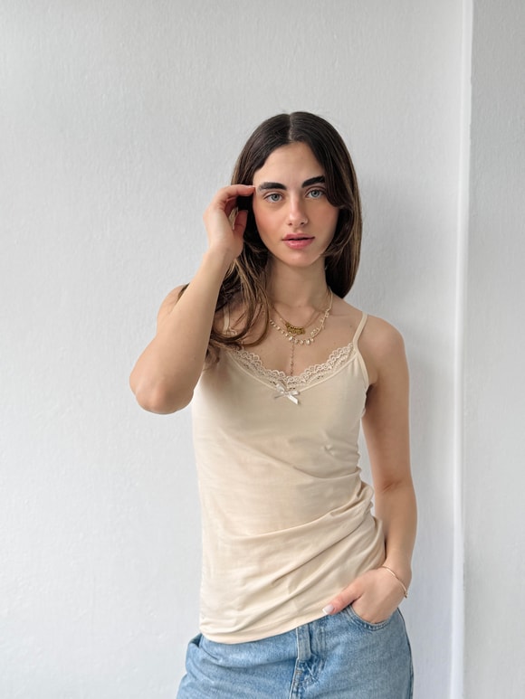 Retrobird Cream Camisole with Lace Detail