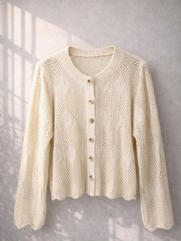 Retrobird Perforated Spring Cream Cardigan