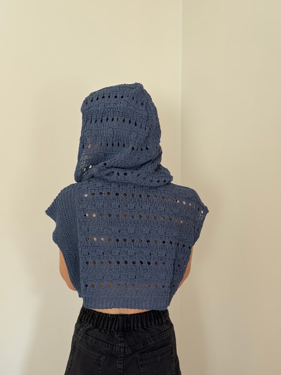 Retrobird İndigo Delikli Crop Baharlık Triko