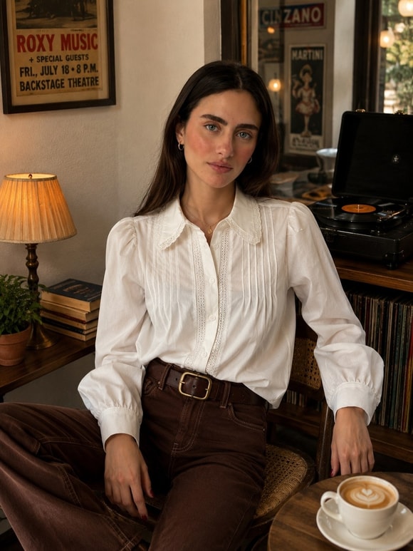 Retrobird Edith Fisto Detaylı Pilili Beyaz Gömlek