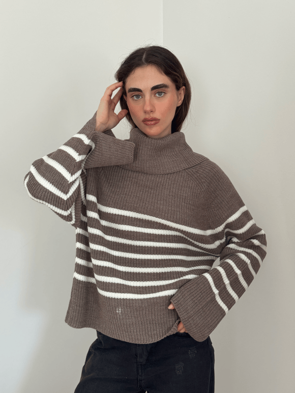 Retrobird Mink Wide Double Collar Knit Sweater