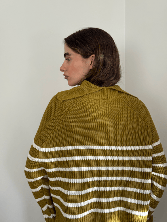 Retrobird Olive Green Wide Double Neck Knit Sweater