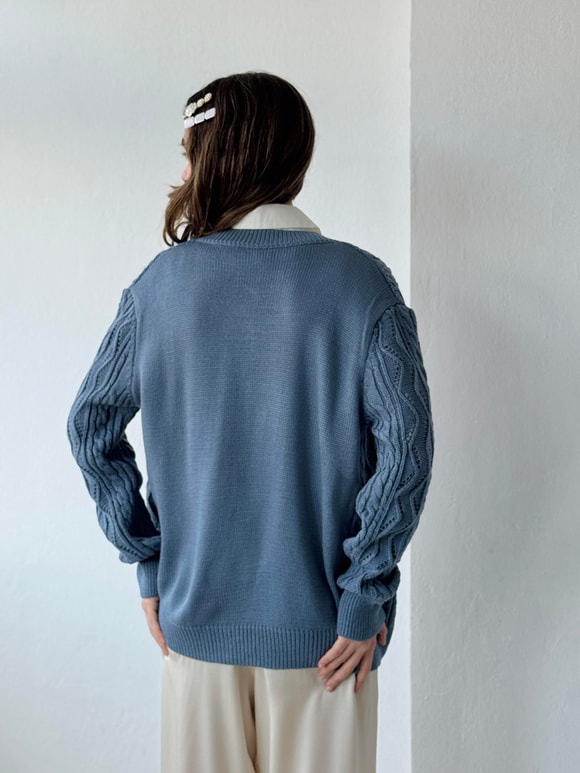Retrobird Gold Buttoned Openwork Indigo Cardigan