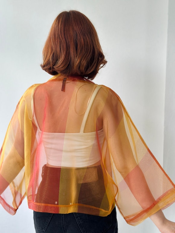 Retrobird Turuncu Renkli Organze Tasarım Mini Kimono