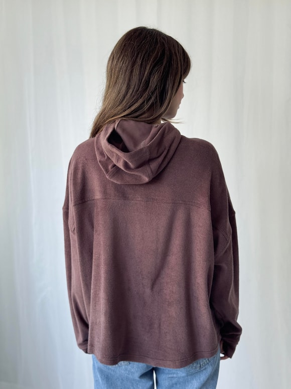 Retrobird Havlu Kumaş Mürdüm Oversize Kapüşonlu Sweatshirt