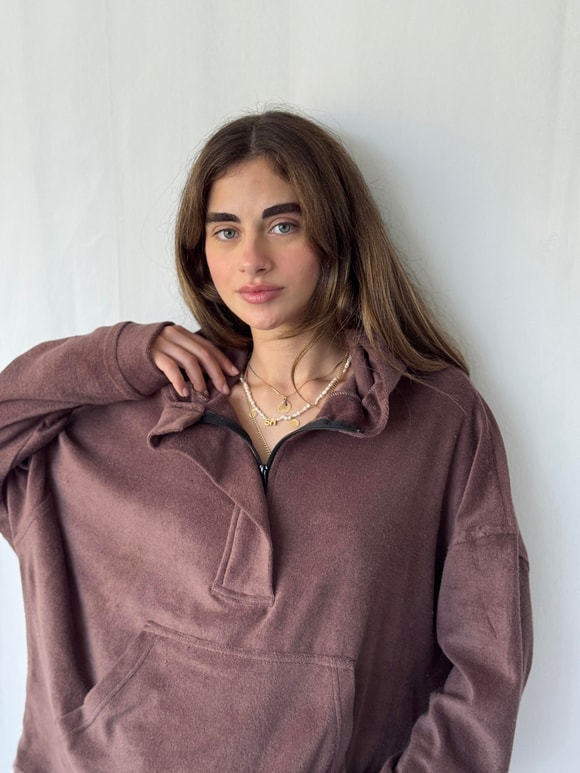 Retrobird Havlu Kumaş Mürdüm Oversize Kapüşonlu Sweatshirt