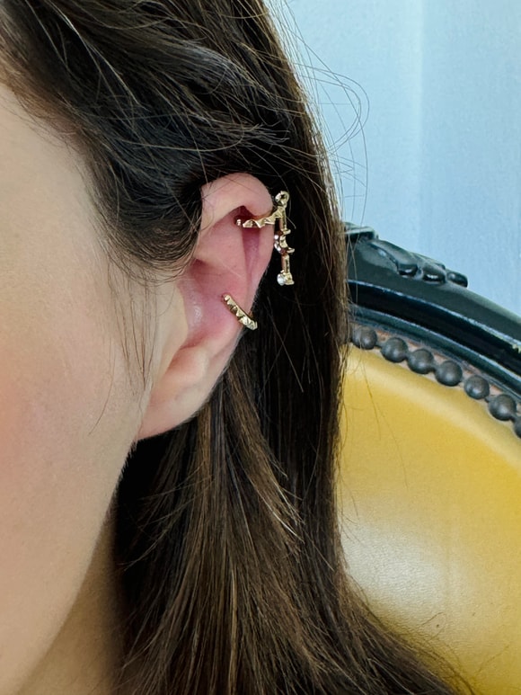Retrobird 4lü Pirinç Earcuff Sarı Kıkırdak Küpe Seti