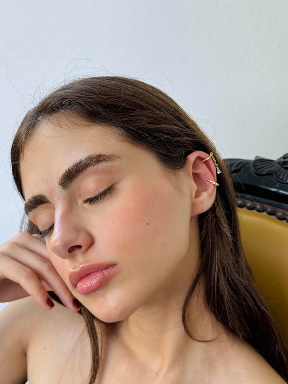 Retrobird 4lü Pirinç Earcuff Sarı Kıkırdak Küpe Seti