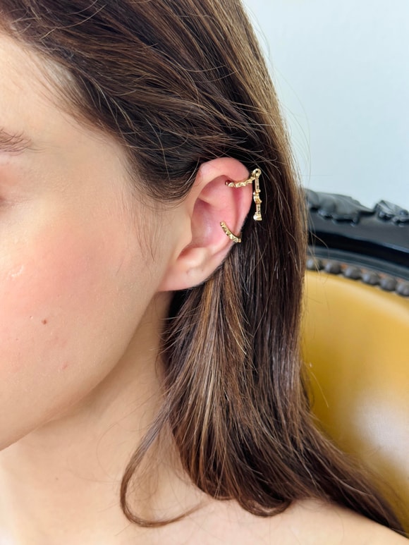 Retrobird 4lü Pirinç Earcuff Sarı Kıkırdak Küpe Seti