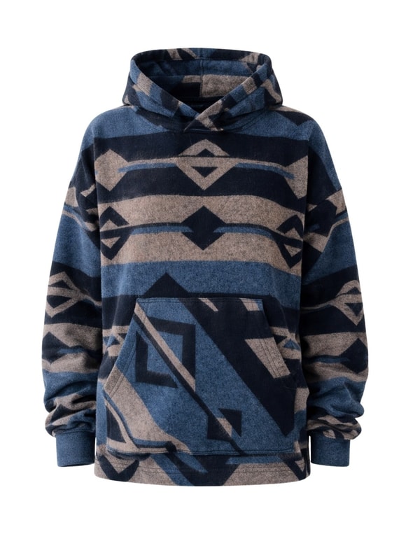 Retrobird Kalın Kaşe Kışlık Oversize İndigo Unisex Kapüşonlu Sweatshirt