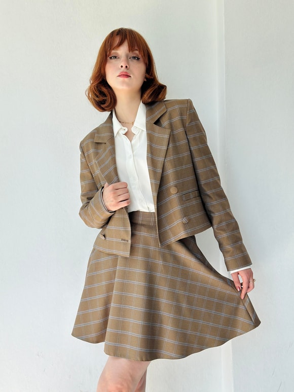 Retrobird Kısa Kareli Blazer Kum Ceket