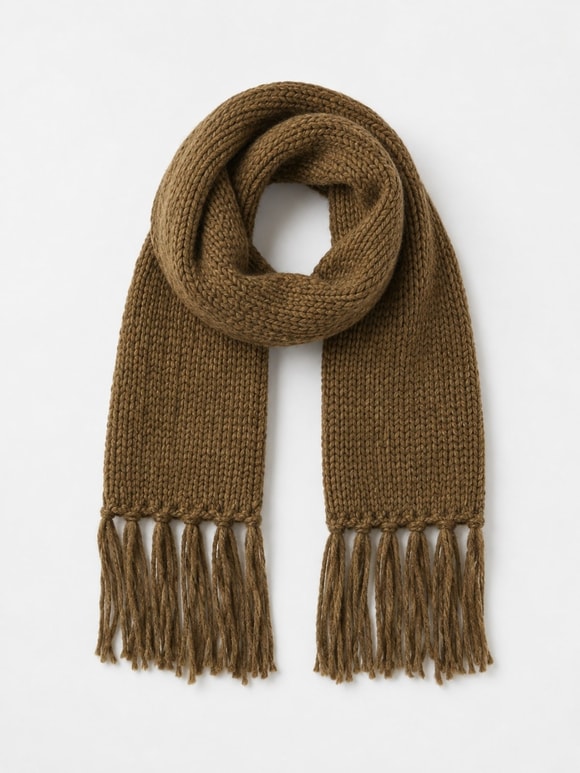 Retrobird Dark Khaki Large Size Soft Knit Scarf