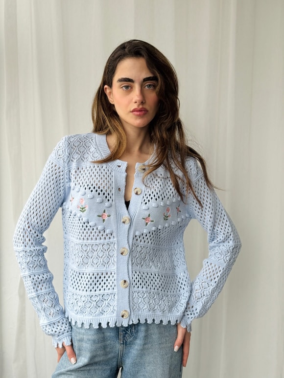 Retrobird Mavi Nakış İşlemeli Romantik Hırka