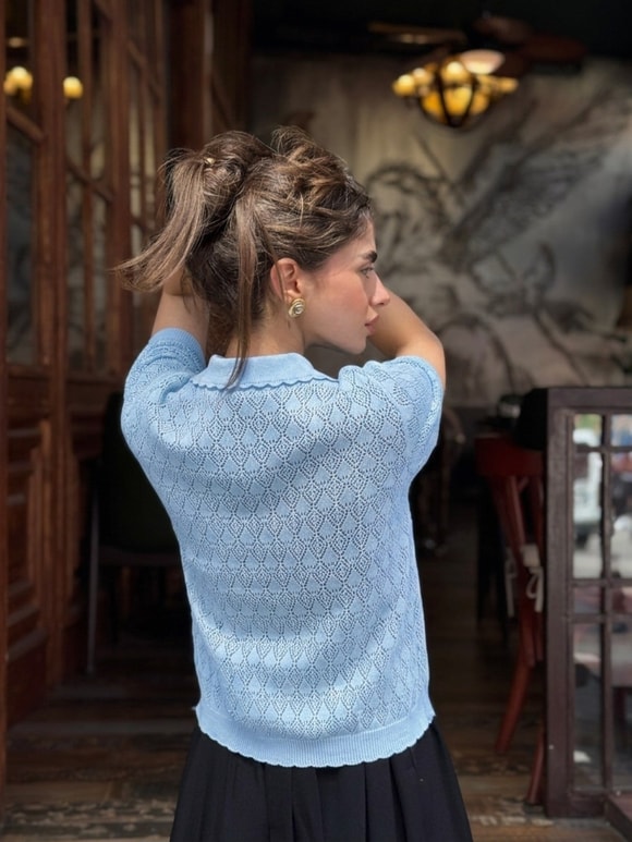 Retrobird Lora Dantel Mavi Yazlık Triko