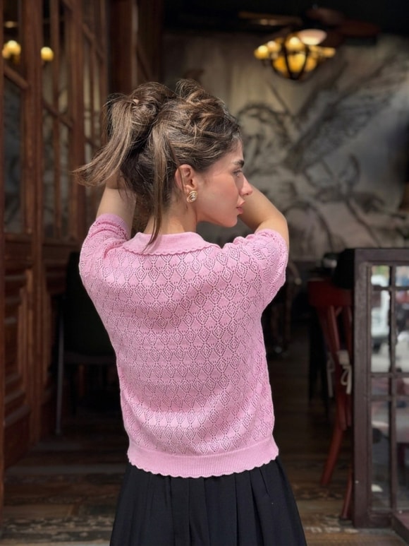 Retrobird Lora Dantel Pembe Yazlık Triko