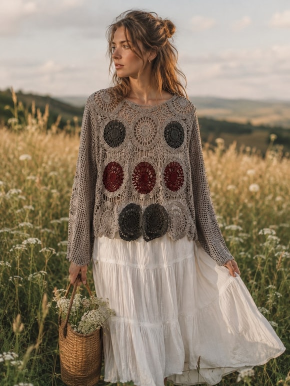 Retrobird Mabel Kroşe Motifli Ajurlu Kazak