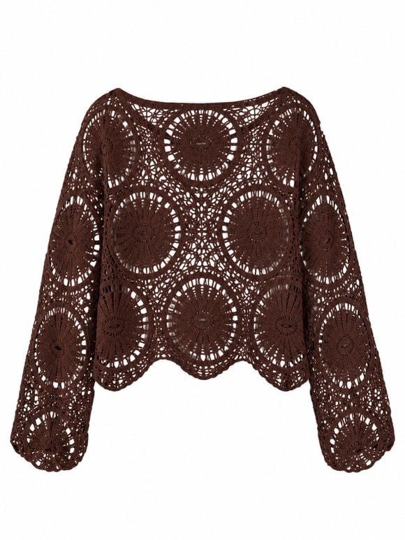 Retrobird Mabel Mandala Motifli Ajurlu Kahverengi Kroşe Kazak