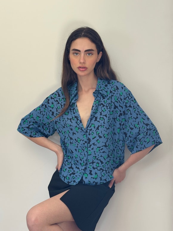 Retrobird Yaban Mersini Retro Model Bol Kısa Kol Kadın Gömlek