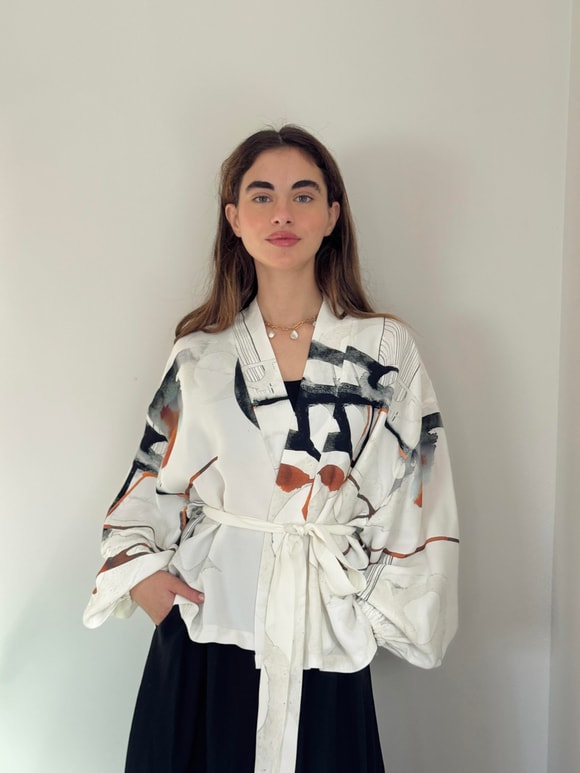 Retrobird White Mini Wrap Blouse Kimono