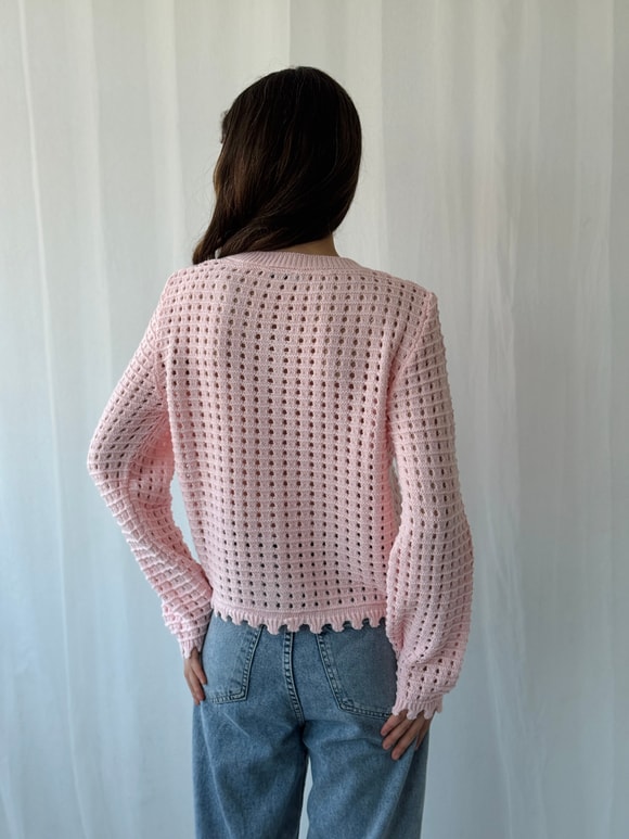 Retrobird Pembe Nakış İşlemeli Romantik Hırka