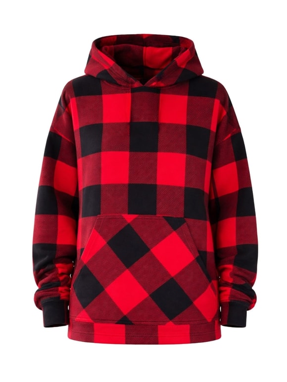 Retrobird Polar Kışlık Oversize Kırmızı Unisex Kapüşonlu Sweatshirt