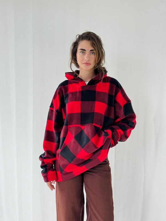 Retrobird Polar Kışlık Oversize Kırmızı Unisex Kapüşonlu Sweatshirt