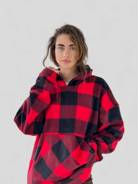 Retrobird Polar Kışlık Oversize Kırmızı Unisex Kapüşonlu Sweatshirt