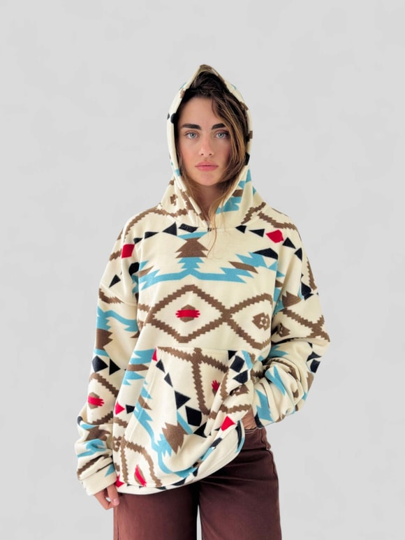 Retrobird Polar Kışlık Oversize Fildişi Unisex Kapüşonlu Sweatshirt