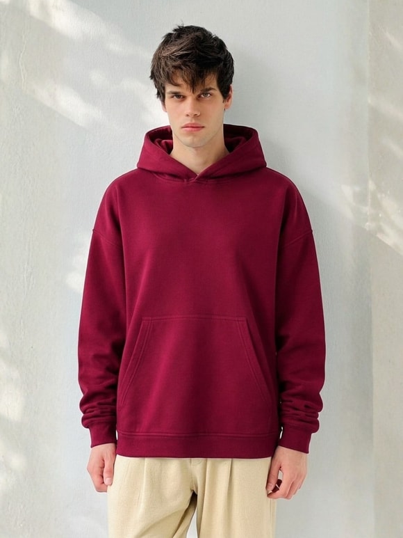 Retrobird Polar Kışlık Oversize Unisex Kapüşonlu Bordo Sweatshirt