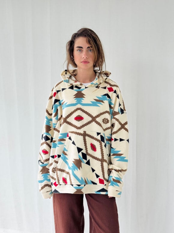 Retrobird Polar Kışlık Oversize Fildişi Unisex Kapüşonlu Sweatshirt