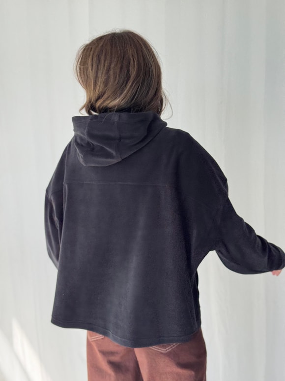 Retrobird Polar Kumaş Oversize Kapüşonlu Siyah Sweatshirt