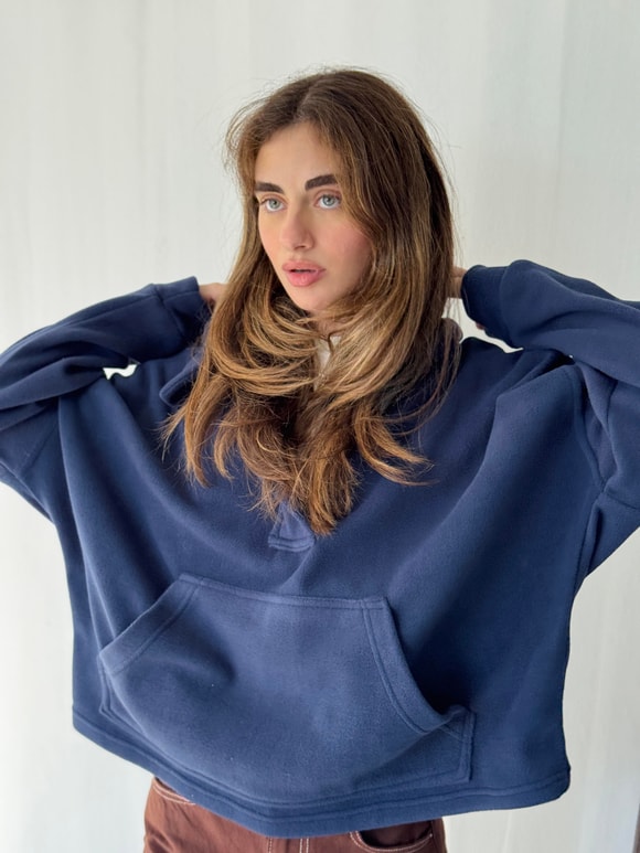 Retrobird Polar Kumaş Oversize Kapüşonlu Lacivert Sweatshirt