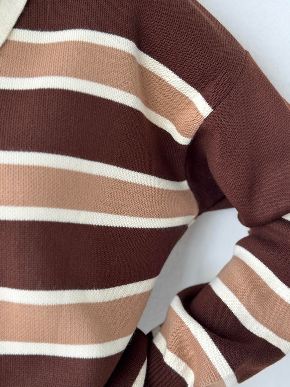Retrobird Polo Yaka Çizgili Konyak - Taba Triko Kazak